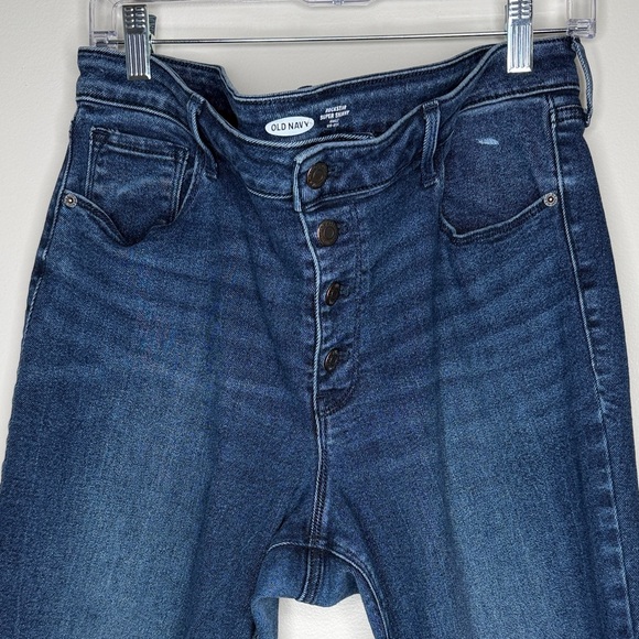 Old Navy Rockstar Super Skinny Mid-Rise Ankle Jeans Stretch Midnight Blue Denim - Picture 2 of 13